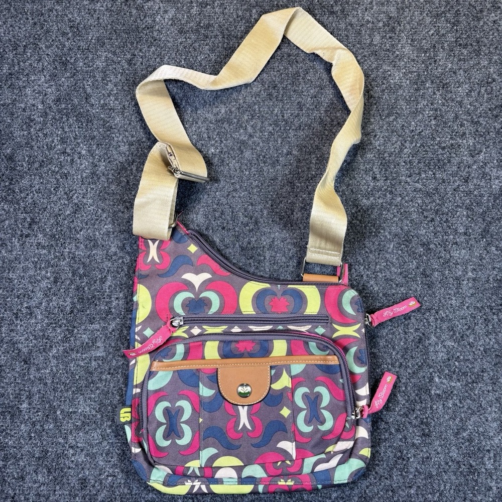 Lily Bloom Crossbody Bag Womens Medium Multicolor Floral Recycled Canvas Travel